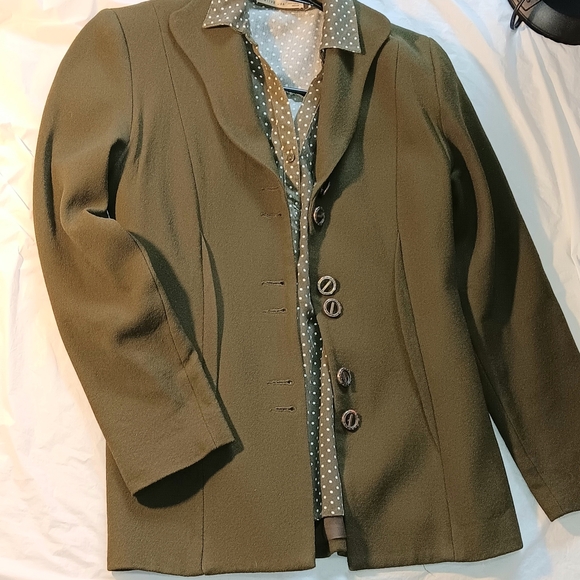 Jackets & Blazers - Retro Olive Women's Jacket & Matching Olive Polka Dot Olive Button-Down Shirt